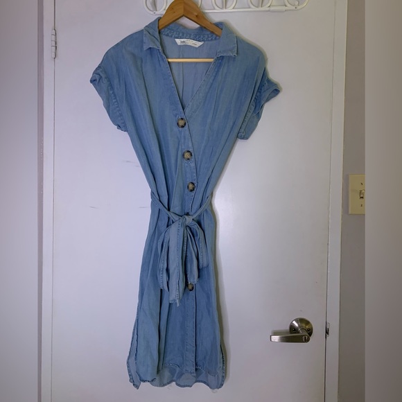 Soft Denim wrap Dress with button enclosure - Picture 1 of 6